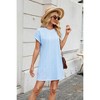 Women's Crew Neck Loose Short - Sleeve Dress with Pockets, Casual Solid Color Shift Dress - 3 of 4
