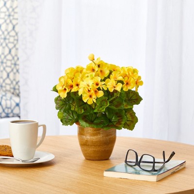 Yellow Geranium Artificial Plant in Ceramic Pot for Indoor/Outdoor