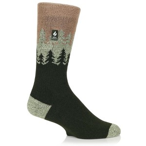 Heat Holders® Men's ULTRA LITE™ Trees Patterned Crew Socks | Thermal Yarn | Lightweight Winter Socks Tight Fit Shoes | Warm + Soft, Hiking, Cabin, Cozy at Home Socks | 3X Warmer Than Cotton - 1 of 1