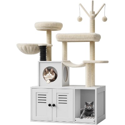 Cat Tree House, Cat Condos, Aesthetic Cats Tree, Hidden Litter Box, Wooden Cats Furniture with Multiple Platforms
