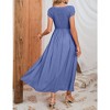 Maternity Dress Summer Casual Round Neck Short Sleeve Smocked High Waist Maxi Dress with Pockets - 4 of 4