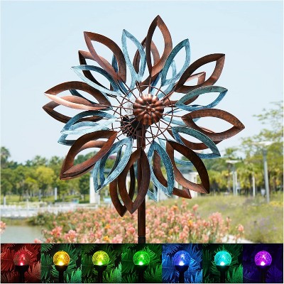 Cyan Oasis Yard Garden Wind Spinners - Large Outdoor Wind Spinners with Metal Stake Copper Teal(22" W x 87" H)