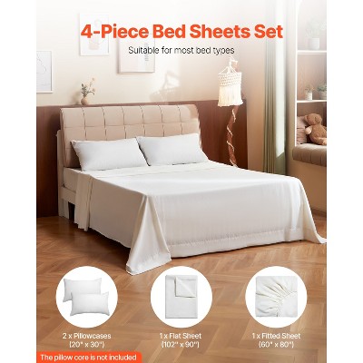 VEVOR 4-Piece Bed Sheet Set - Queen Size, 100% Brushed Microfiber Bedding Set with 2 Pillowcases, 1 Flat Sheet & 1 Fitted Sheet, White — фото 3