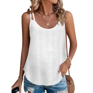 Women's Tank Tops Eyelet Embroidery Sleeveless Spaghetti Strap Tops Scoop Neck Cute Loose Fit Casual Summer Textured Cami Tops - 1 of 4