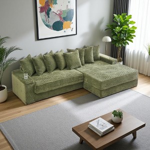 111.4" Corduroy L-Shaped Sectional Sofa with Armrest Cup Holder, Storage & Recliner - 1 of 4