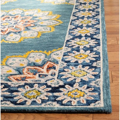 Handmade Floral Tufted Wool Area Rug, Blue and Gold, 4' x 6'