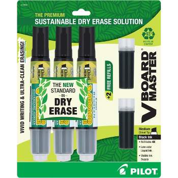 Pilot 3pk VBoard Master Dry Erase Markers Chisel Tip Black Ink with Bonus Refills