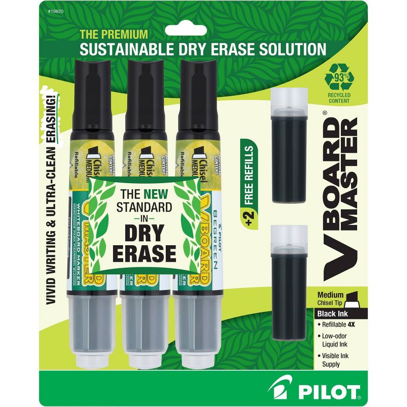 Pilot 3pk VBoard Master Dry Erase Markers Chisel Tip Black Ink with Bonus Refills, 1 of 10