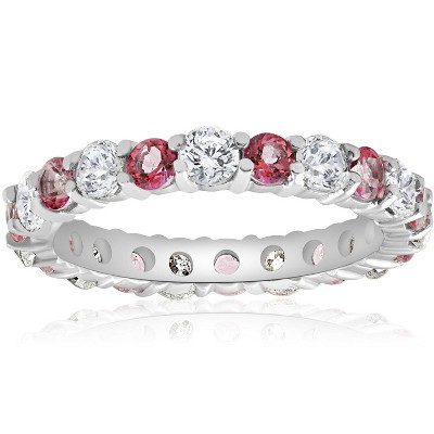 Pompeii3 2 CT Diamond & Pink Topaz Eternity Ring 14K White Gold