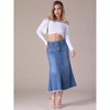 INSPIRE CHIC Women's Denim High Waisted A-Line Fishtail Hem Long Jean Skirt - 3 of 4