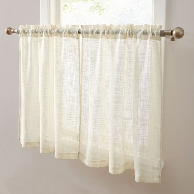HLC.ME Linda Faux Linen Textured Semi Sheer Privacy Rod Pocket Short Cafe Curtain Tiers, Set of 2