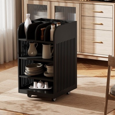4 Tier Kitchen Island Cart With Spice Rack & Locking Casters, Simple Design Mobile Kitchen Storage Islands