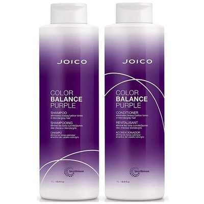 Joico Color Balance PURPLE Shampoo & Conditioner (33 oz LITER XXL) Duo Set, Eliminate Brassy & Yellow Tones for Cool Blonde Gray Hair Kit