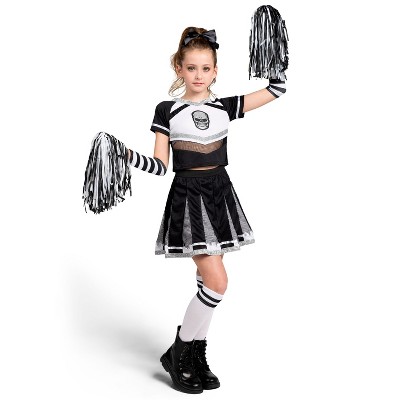 Joyfy Girls' Halloween Cheerleader Costume, Skull Spirit Halloween Outfit for Kids with Accessories