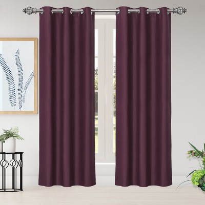 2 Pcs 42 x 84 Inch Solid Blockout Thermal Insulated Grommet Curtain Panels Burgundy - PiccoCasa