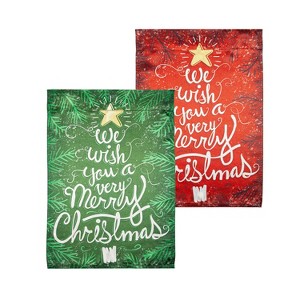 Evergreen Garden Flag We Wish You a Merry Christmas Lustre Double Sided Indoor Outdoor Decor 18" x 12.5" - 1 of 3