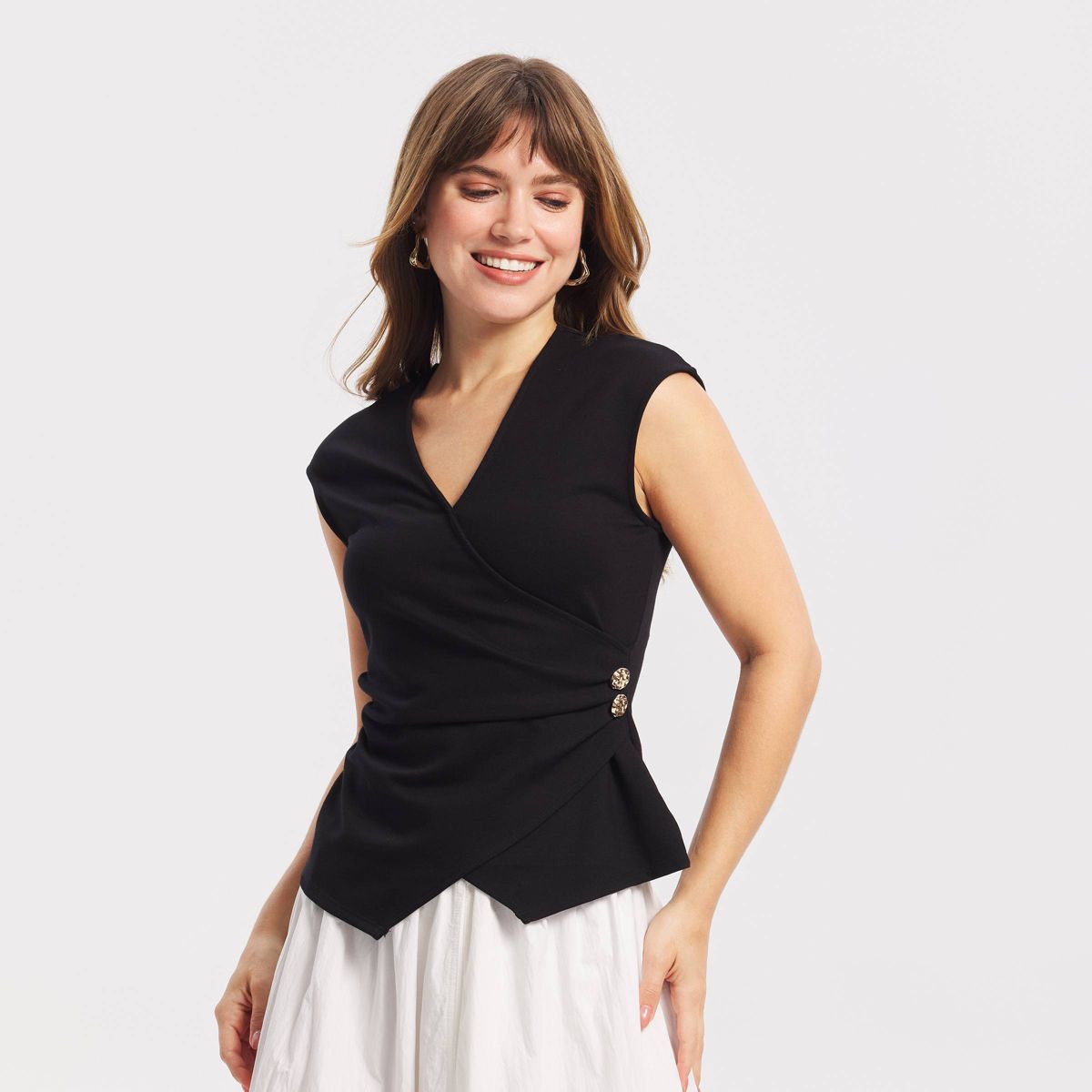 Women's V-Neck Wrap Front Top - A New Day™