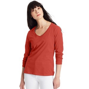 Hanes Women's Long Sleeve Cotton V-Neck T-Shirt - 1 of 4