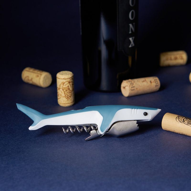 True Shark Corkscrew, Soft Touch Double-Hinged Waiter’s Style Corkscrew Wine Bottle Opener, Gift for Wine Lovers and Animal Lovers, Blue, 4 of 6