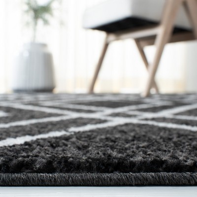 Black and Light Grey Geometric Runner Rug, 2'6" x 8', Synthetic