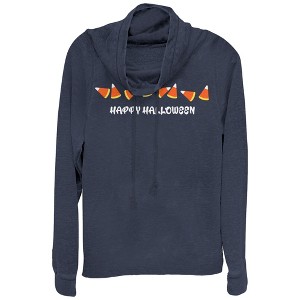 Juniors Womens CHIN UP Halloween Candy Corn Parade Cowl Neck Sweatshirt - 1 of 3