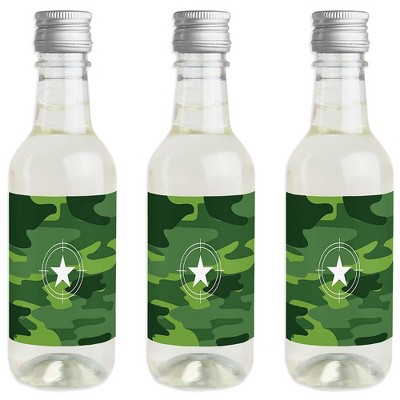 Big Dot of Happiness Camo Hero - Mini Wine and Champagne Bottle Label Stickers - Army Military Camouflage Party Favor Gift for Women & Men - Set of 16