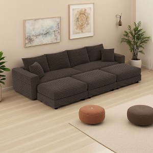 102.4" Plush Corduroy Convertible Sectional Sofa, 3 Ottomans, Deep Seat - 1 of 4
