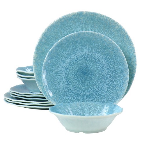 Gibson Home Indigo Frost 12 Piece Melamine Dinnerware Set In Blue