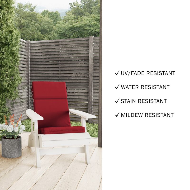 High-Back Patio Chair Cushion for Outdoor Furniture, Adirondack, Rocking or Dining Chairs Red Mildew & UV Resistant Fabric with Piping & Ties by LHC, 4 of 8