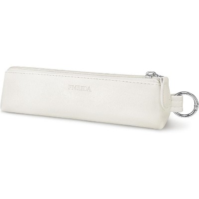 Fmeida Small Pencil Case - Velvet Lined Pencil Pouch PU Leather Pencil Bag Portable Office Stationery Pouches - Apricot