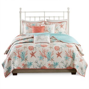 Gracie Mills Koreen 6-Piece Coastal Bliss Cotton Sateen Quilt Set with Throw Pillows - 1 of 4
