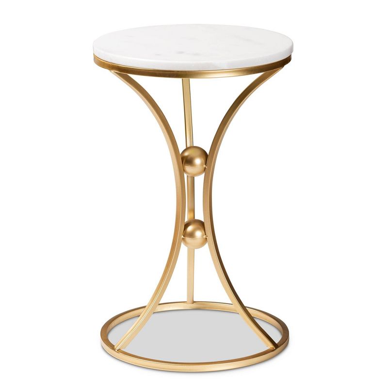 Tarmon Metal End Table with Marble Tabletop Gold - Baxton Studio, 3 of 10