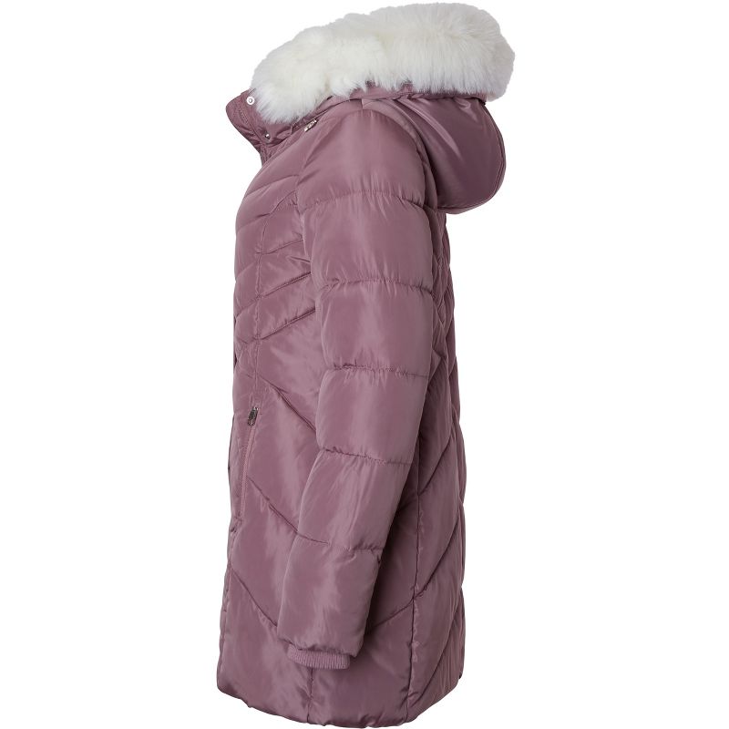 Sportoli Women Long Quilted Plush Lined Outerwear Puffer Jacket Winter Coat with Fur Hood, 2 of 7