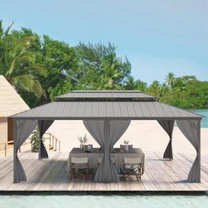 12'x20' Hardtop Gazebo (Gray) ¨C All-Weather Double Metal Roof, Aluminum Frame with Net & Curtains for Patio, Deck & Backyard (1-Pack) - 1 of 4