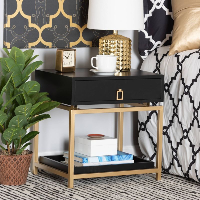 Melosa Wood and Metal 1 Drawer End Table - Baxton Studio, 5 of 12