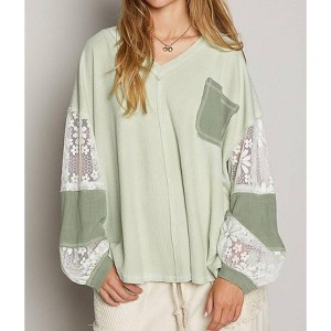 Women's Lace Contrast Top - POL - 1 of 4