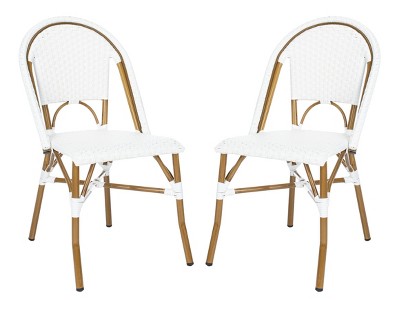 Salcha Coastal White & Light Brown PE Wicker Bistro Side Chair, Set of 2