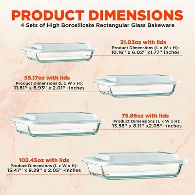White Borosilicate Glass Rectangular Bakeware Set with BPA-Free Lids