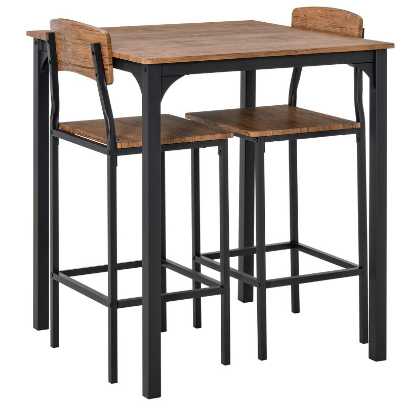 HOMCOM 3 Piece Industrial Counter Height Dining Table Set, Bar Table & Chairs with Steel Legs & Footrests, 1 of 9