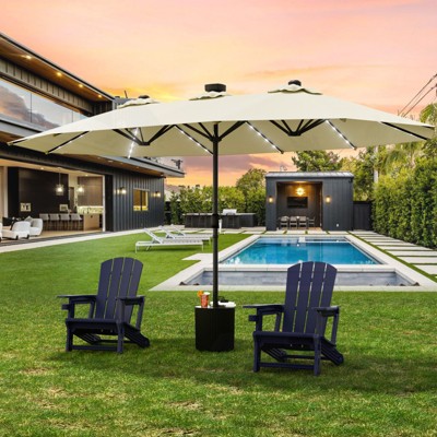 Maggift  15ft Large Patio Umbrella with Solar Lights, Twin Umbrella Outdoor Patio, Double-Sided Rectangle Market Umbrella for Garden, White 181.1"