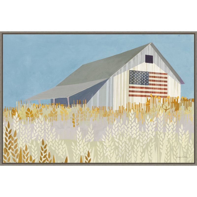 Amanti Art Wheat Fields Barn with American Flag by Avery Tillmon Canvas Wall Art Print Framed 33-in. W x 23-in. H., 1 of 7