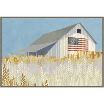 Amanti Art Wheat Fields Barn with American Flag by Avery Tillmon Canvas Wall Art Print Framed 33-in. W x 23-in. H.