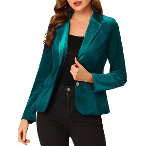 INSPIRE CHIC Women's Notched Lapel Vintage Office Button Front Velvet Blazer - 1 of 4