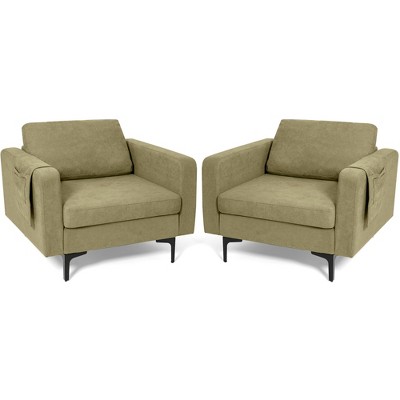 Costway Set of 2 Fabric Accent Armchair Single Sofa w/ Side Storage Pocket
