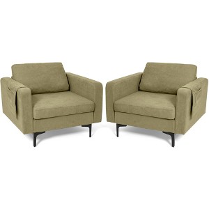 Costway Set of 2 Fabric Accent Armchair Single Sofa w/ Side Storage Pocket - 1 of 4