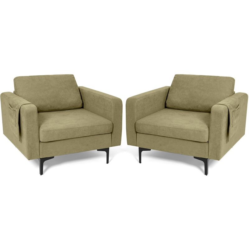 Costway Set of 2 Fabric Accent Armchair Single Sofa w/ Side Storage Pocket, 1 of 9