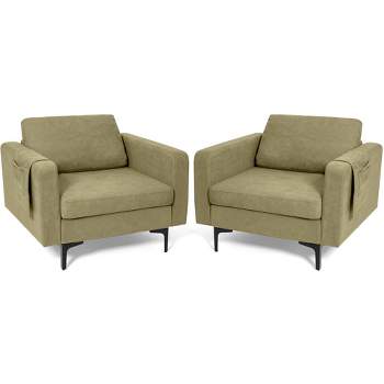 Costway Set of 2 Fabric Accent Armchair Single Sofa w/ Side Storage Pocket