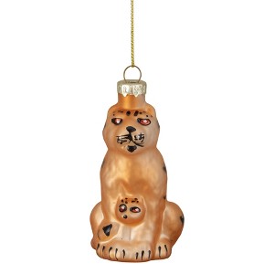 Northlight Leopard and Cub Glass Christmas Ornament - 3" - Orange and Black - 1 of 4