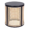 Sapphtopaz Round Wood End Table with Inside Storage Hollow Rattan Woven Side Table with Wood Tabletop Small Nightstand for Living Room, Bedroom - 4 of 4