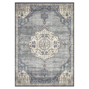 Washable Rug Vintage Oriental Distressed Rug Non Slip Non Shedding Rug Retro Medallion Foladable Rugs Low Pile Carpet for Bedroom Living Room Nursery - 1 of 4